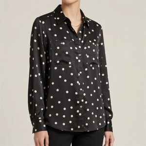 CHAPS Ralph Lauren Shirt Womens L Button Down Polka Dot Blouse Satin Corpcore